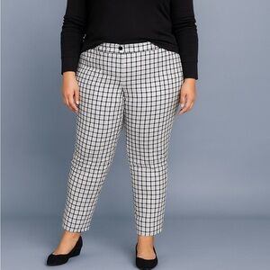 Lands’ End Size 18 Slim Leg Plaid Pants 27” Inseam Black White Stretch